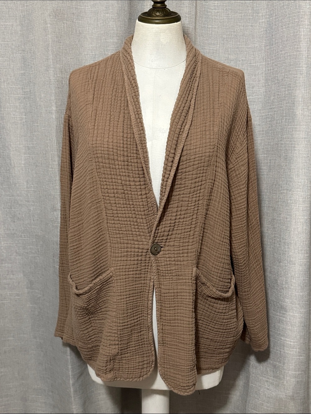 Michael Stars Single Button Cotton Cardigan-Sz 1X-Mocha Brown-Slip Pockets